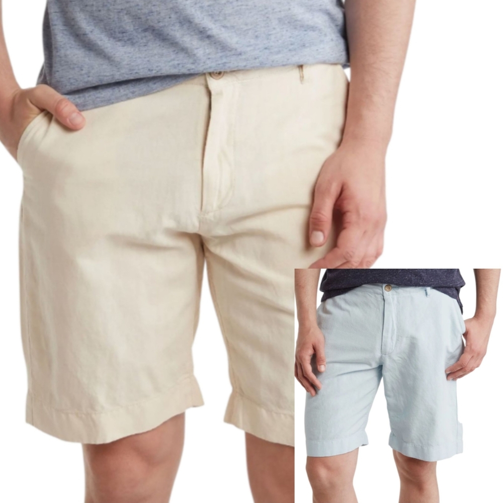 Faherty (Lot of 2) Malibu Linen Blend 9" Chino Shorts Blue Beige Size 34